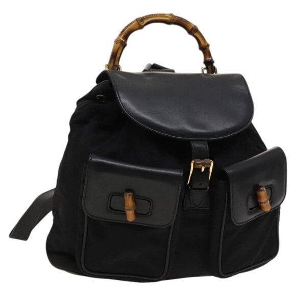 Gucci Handbags - GUCCI Bamboo Backpack Leather Black Auth